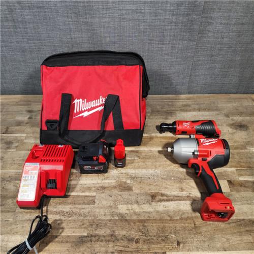 HOUSTON LOCATION - AS-IS Milwaukee 12/18V Lithium-Ion Cordless 3/8 in. Ratchet and 1/2 in. High Torque Impact Wrench with Friction Ring Combo Kit