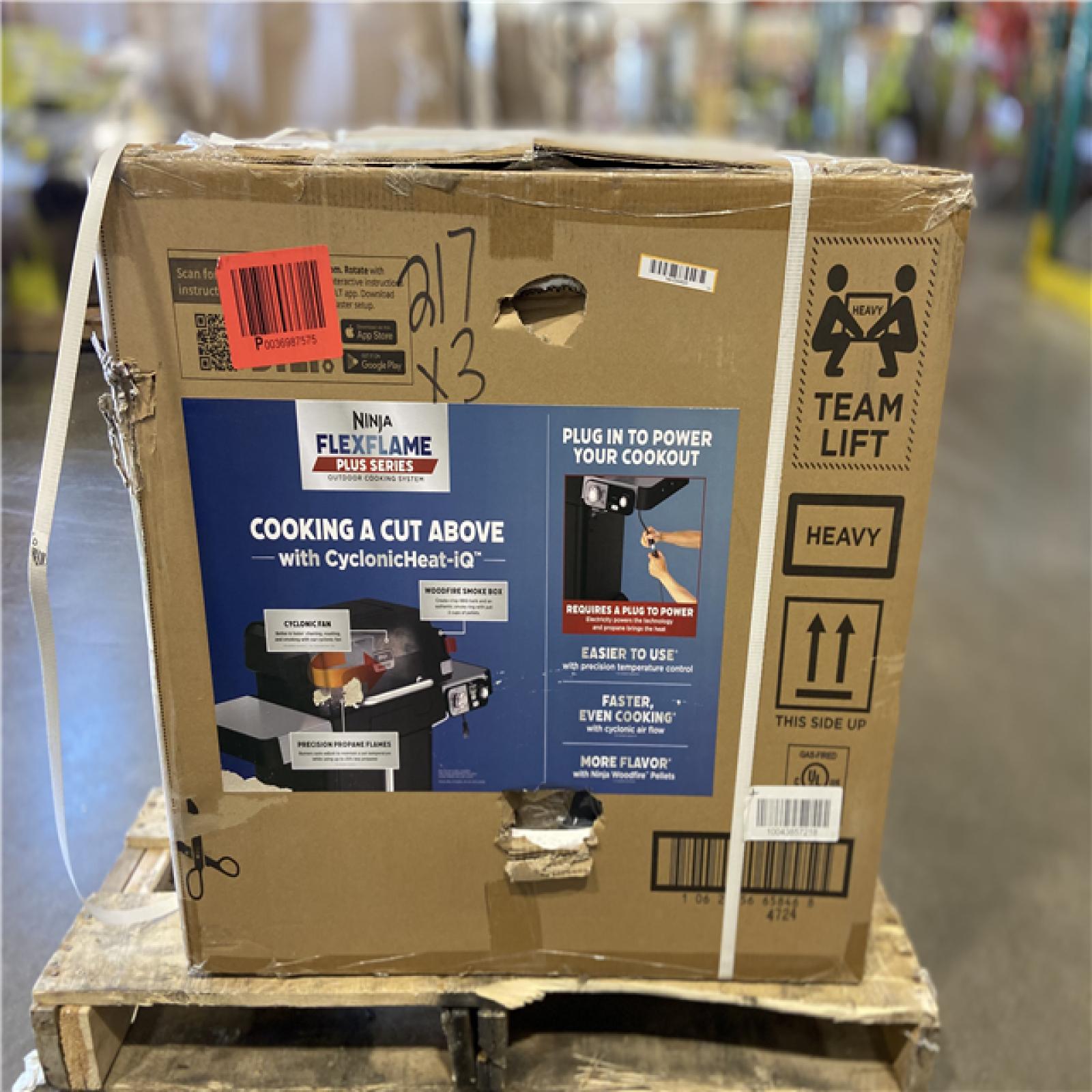 DALLAS LOCATION - NINJA FlexFlame Plus 3-Burner Outdoor Cooking BBQ, 5-in-1 Propane and Electric Grill, Smoker, Roaster, Pizza Maker in Black
