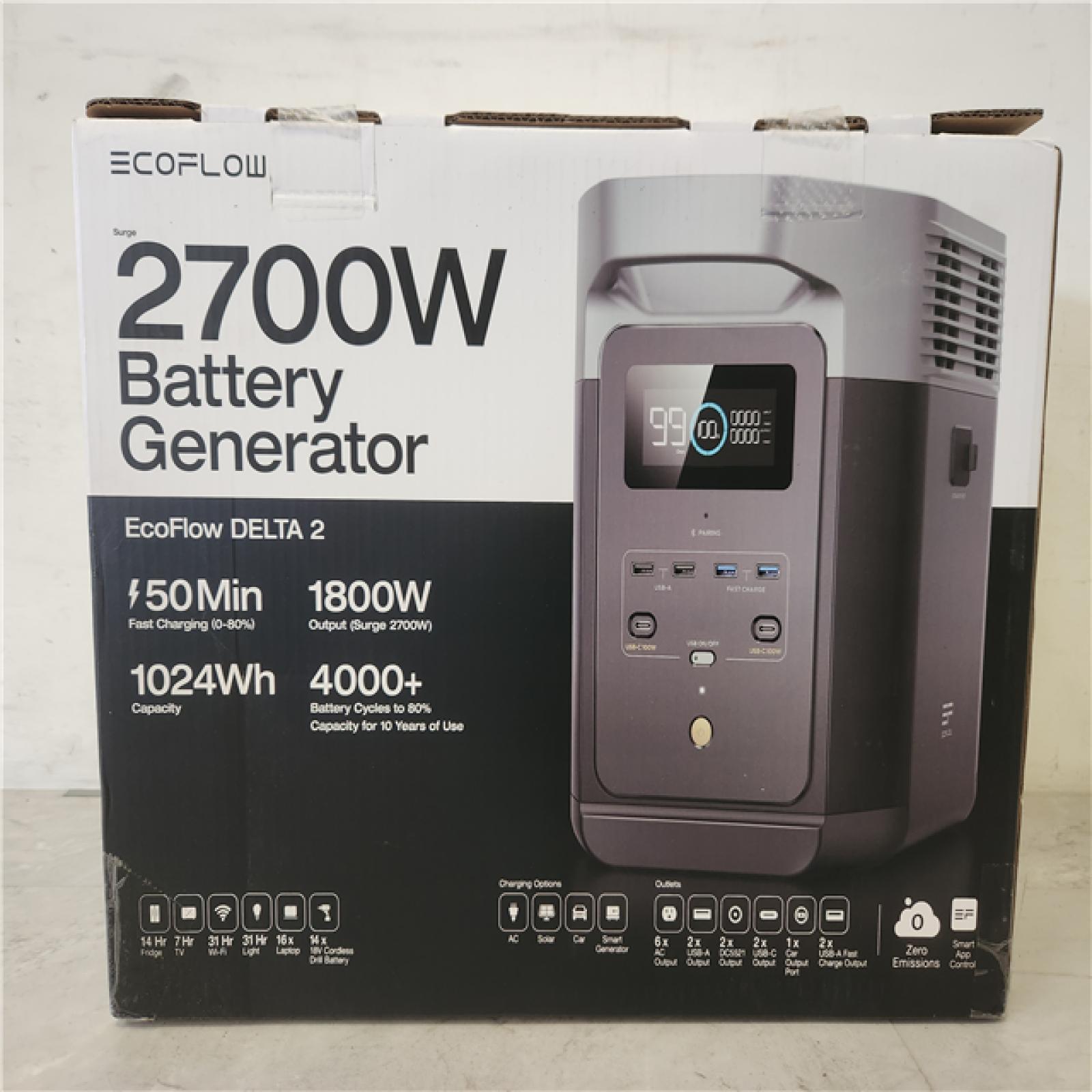 Phoenix NEW EcoFlow Battery Generator DELTA 2 Solar Generator  1800W Output  1024Wh LFP Power Station  Home Backup Camping Push-Button Start (SEALED)