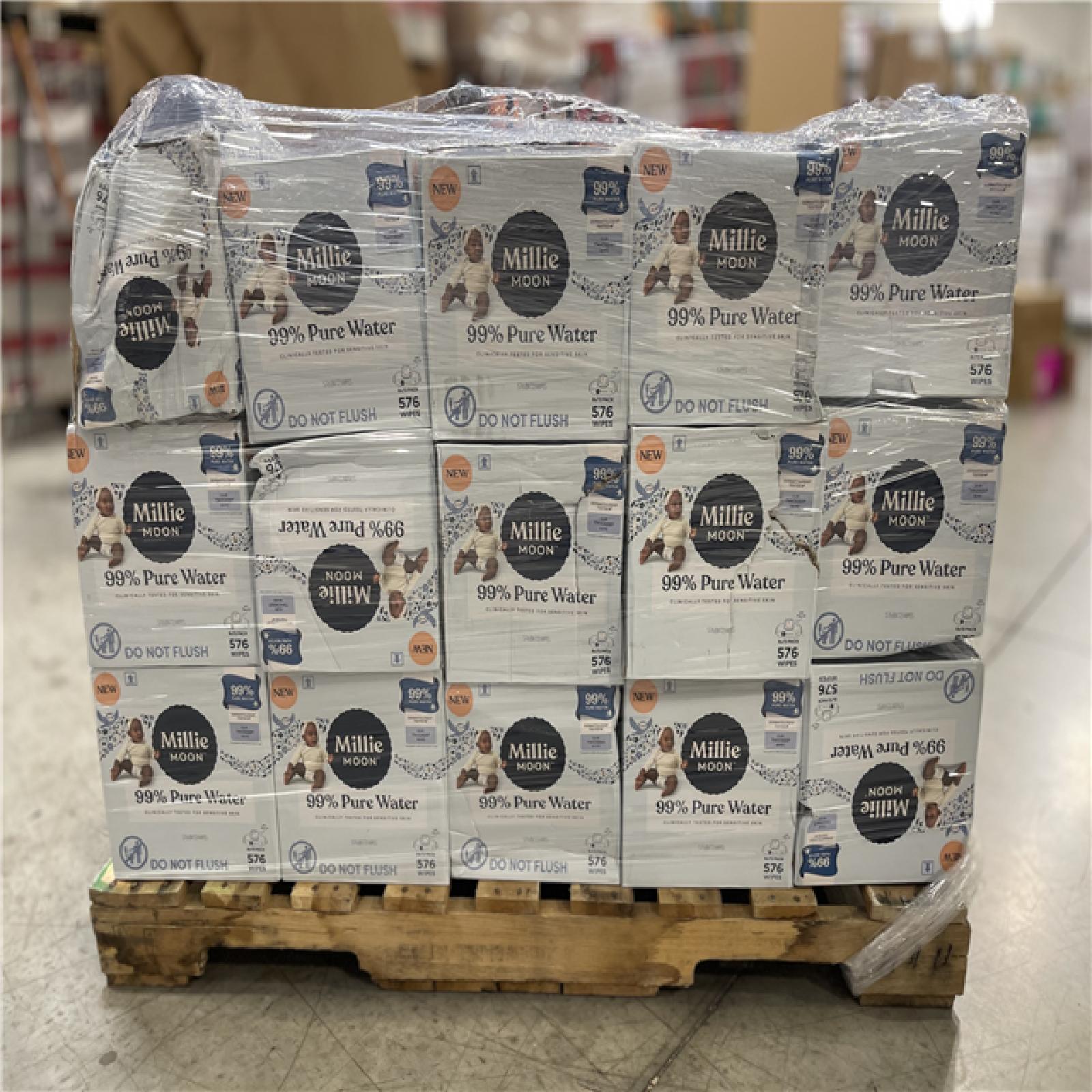 DALLAS LOCATION- Millie Moon 99% Pure Water Baby Wipes - 576ct: Whole Body  Diaper Area  Unscented PALLET-(60 UNITS)