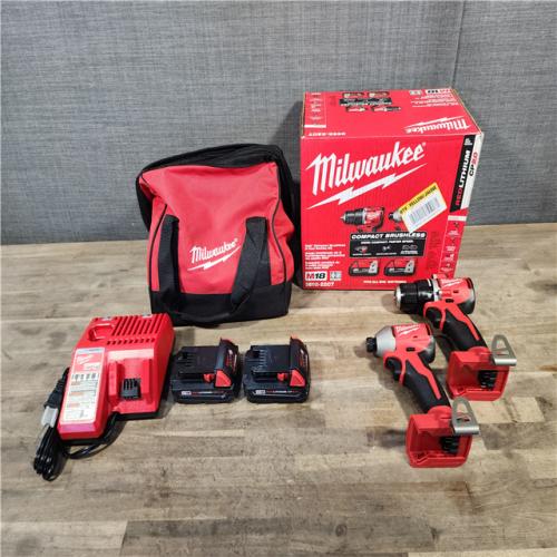 HOUSTON LOCATION - AS-IS Milwaukee M18 18V Lithium-Ion Brushless Cordless Compact Drill/Impact Combo Kit (2-Tool) W/(2) 2.0 Ah Batteries  Charger & Bag