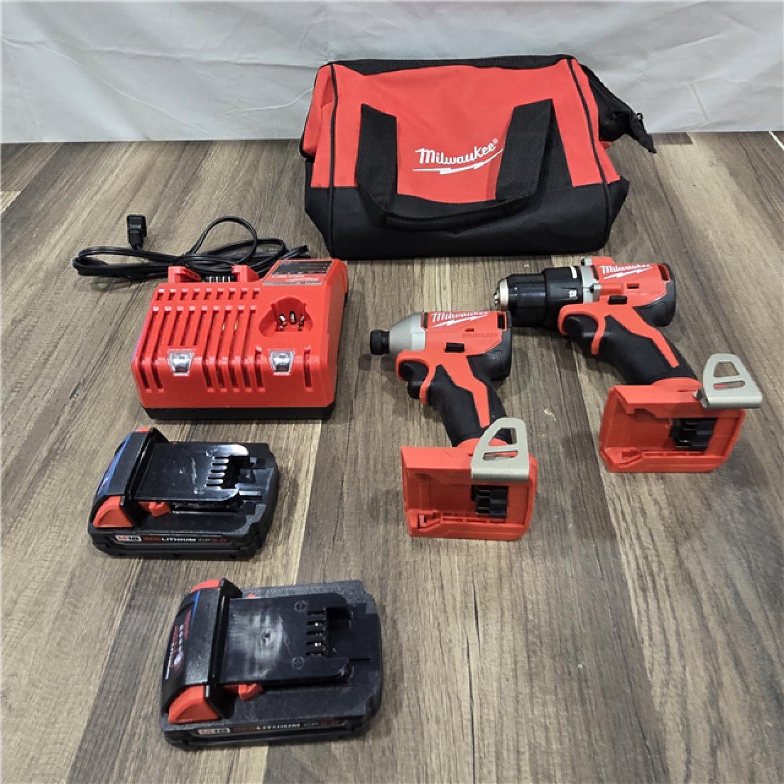 GOOD Milwaukee M18 18V Lithium-Ion Brushless Cordless Compact Drill/Impact Combo Kit (2-Tool) W/(2) 2.0 Ah Batteries, Charger & Bag