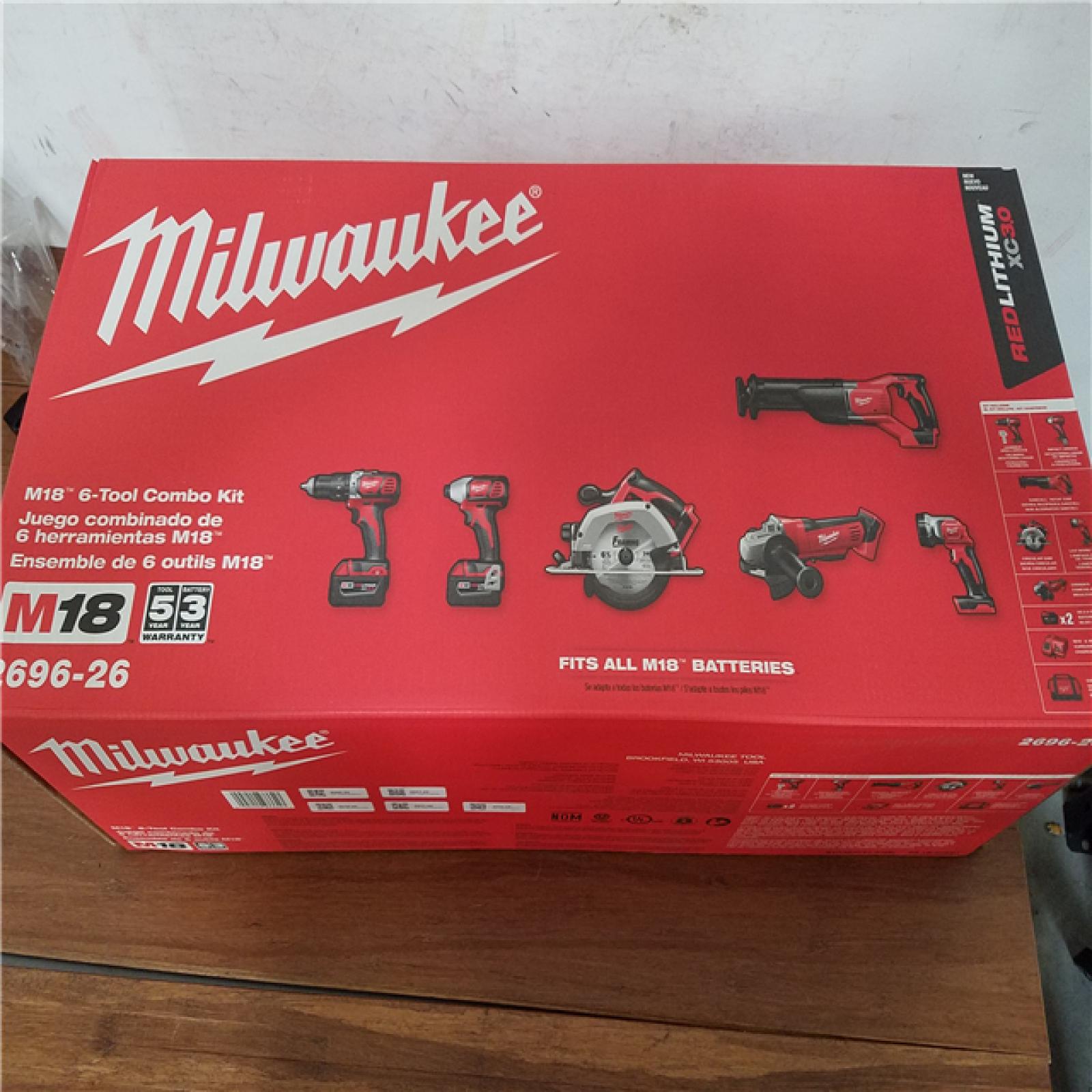 California NEW Milwaukee M18 6-Tool Combo Kit  Includes (2) Batteries  Charger & Bag
