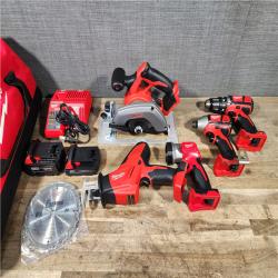 HOUSTON LOCATION - AS-IS Milwaukee M18 18-Volt Lithium-Ion Cordless Combo Tool Kit (5-Tool) with (1) 3.0Ah and (1) 1.5Ah Battery  (1) Charger  (1) Tool Bag
