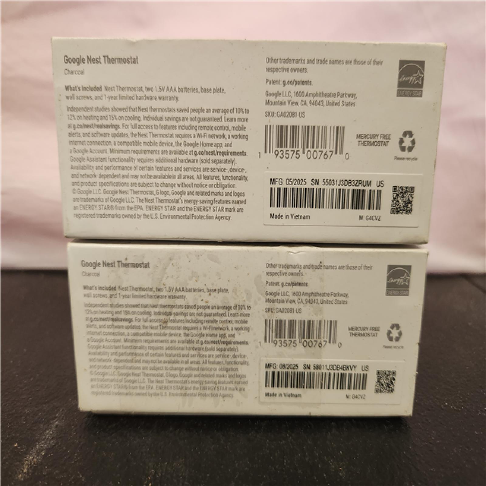 Phoenix AS-IS Mixed Google Nest Thermostat - Smart Programmable Wi-Fi Thermostat - Charcoal (2-Pack)