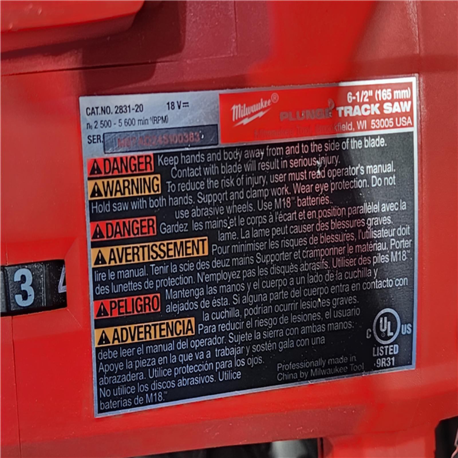 HOUSTON LOCATION - AS-IS Milwaukee M18 FUEL 18V Lithium-Ion Cordless Brushless 6-1/2 in. Plunge Cut Track Saw (Tool-Only)