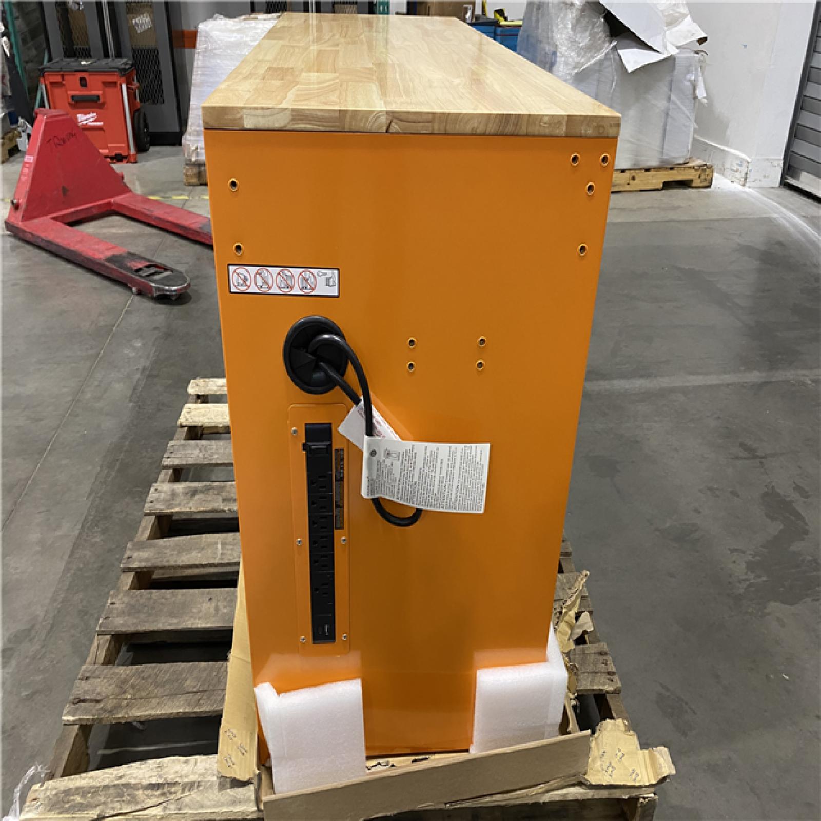 DALLAS LOCATION - Husky 46 in. W x 18 in. D 9-Drawer Gloss Orange Mobile Workbench Cabinet with Solid Wood Top