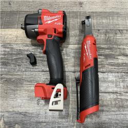 AS-IS Milwaukee FUEL 18V Cordless Mid Torque 1/2 in. Impact Wrench w/ 12 FUEL 3/8 in. Ratchet Combo Kit
