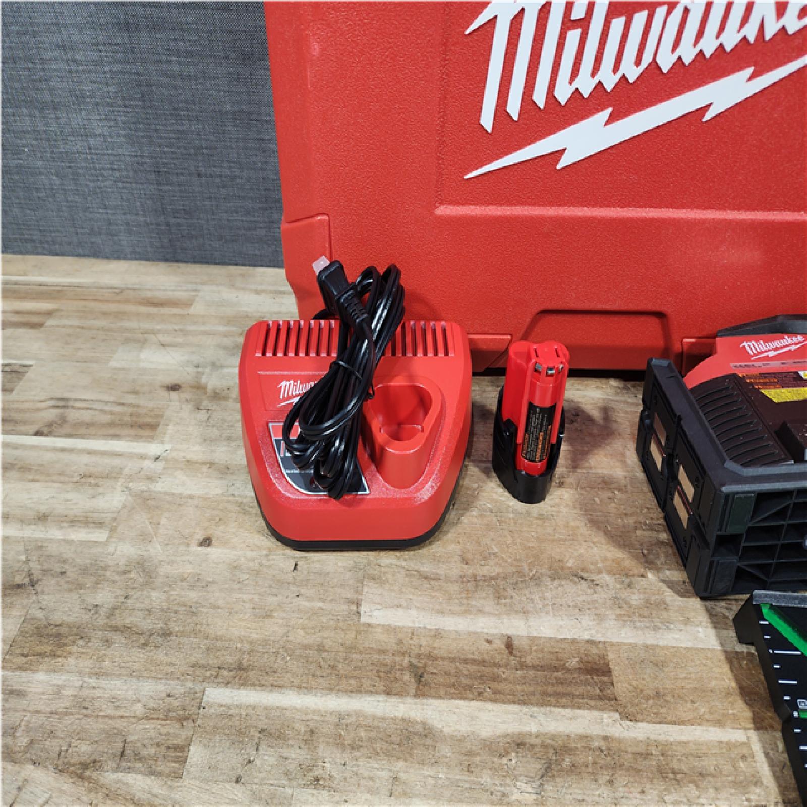 HOUSTON LOCATION - AS - IS Milwaukee 12-Volt Lithium-Ion Cordless Green Cross Line and 4-Points Laser Level Kit