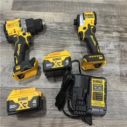 AS-IS DEWALT 20V MAX XR Hammer Drill and ATOMIC Impact Driver 2 Tool Cordless Combo Kit with (2) 4.0Ah Batteries, Charger, and Bag