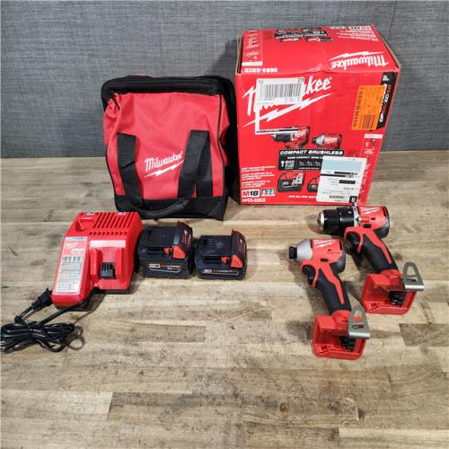 HOUSTON LOCATION - AS-IS M18 18-Volt Lithium-Ion Brushless Cordless Compact Hammer Drill/Impact Combo Kit (2-Tool) with (2) Batteries  Bag