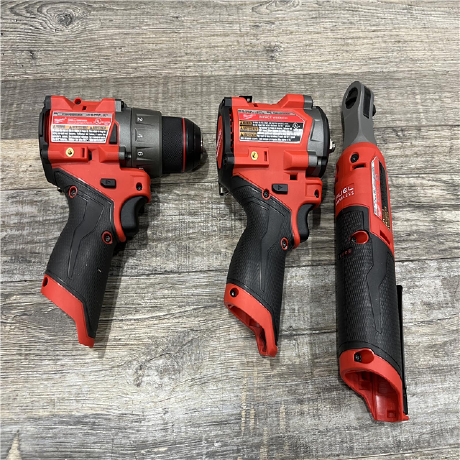 AS-IS Milwaukee FUEL 12V Lithium-Ion Cordless Drill Driver  Impact Wrench  and Ratchet Combo Kit
