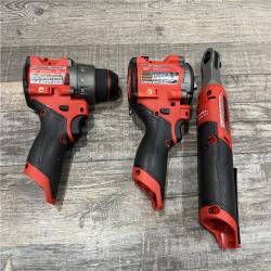AS-IS Milwaukee FUEL 12V Lithium-Ion Cordless Drill Driver  Impact Wrench  and Ratchet Combo Kit