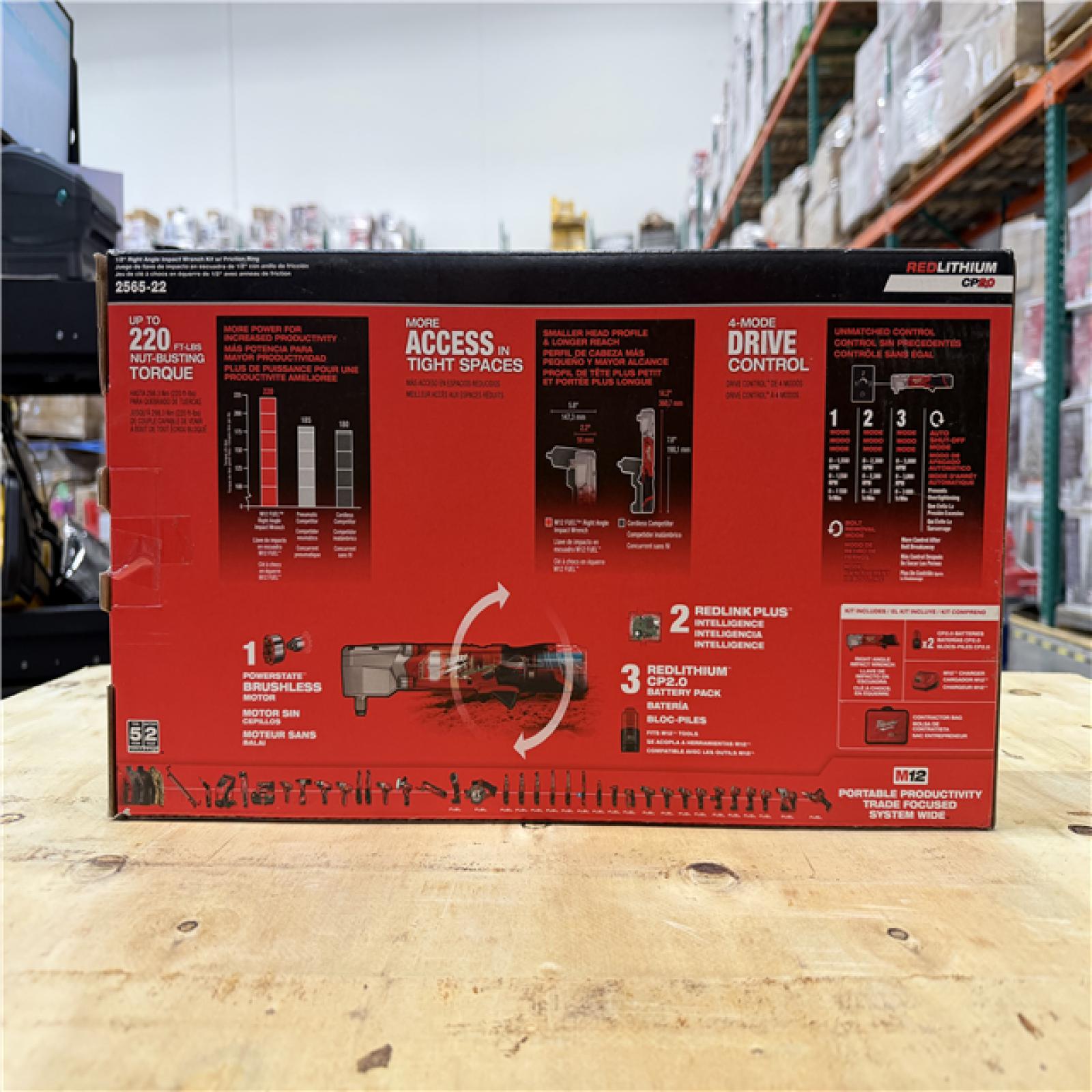 NEW! - Milwaukee M12 FUEL 12V Lithium-Ion Brushless Cordless 1/2 in. Right Angle Impact Wrench Kit with Two 2.0 Ah Batteries