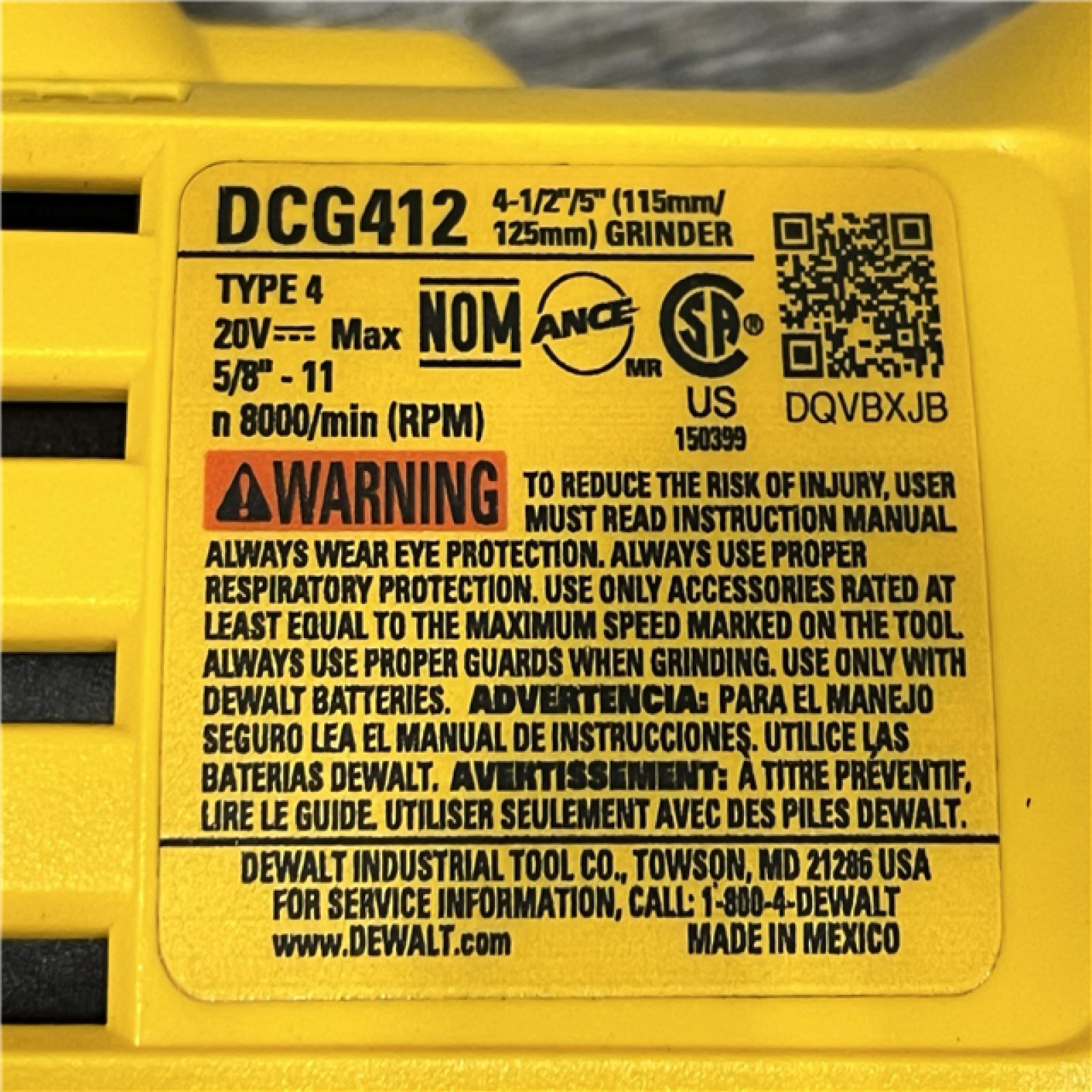 AS-IS DEWALT 20V MAX Cordless 4.5 in. - 5 in. Angle Grinder (Tool Only)