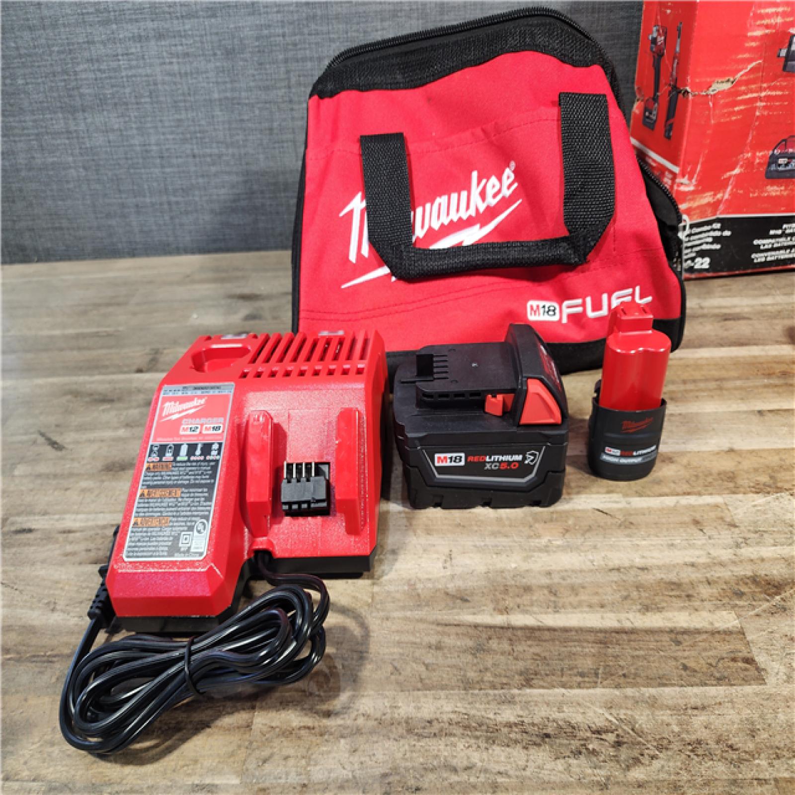 HOUSTON LOCATION - AS-IS Milwaukee FUEL 18V Cordless Mid Torque 1/2 in. Impact Wrench w/ M12 FUEL 3/8 in. Ratchet & Battery/Charger Combo Kit