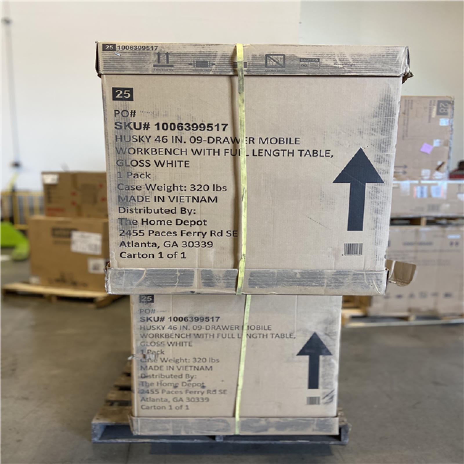 DALLAS LOCATION - Husky Tool Storage 46 in. W x 51 in. D Standard Duty Gloss White Mobile Workbench Cabinet with Solid Wood Top