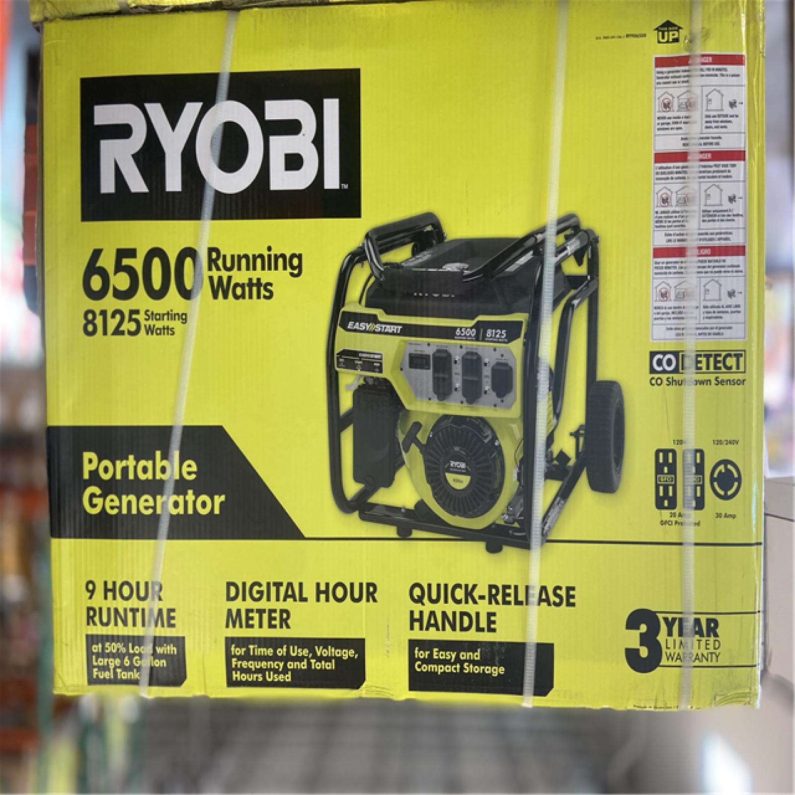 DALLAS LOCATION - RYOBI 6500-Watt Gasoline Powered Portable Generator with CO Detect Shutdown Sensor