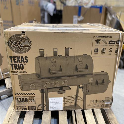 DALLAS LOCATION - Char-Griller Texas Trio 4-Burner Dual Fuel Grill with Smoker in Black