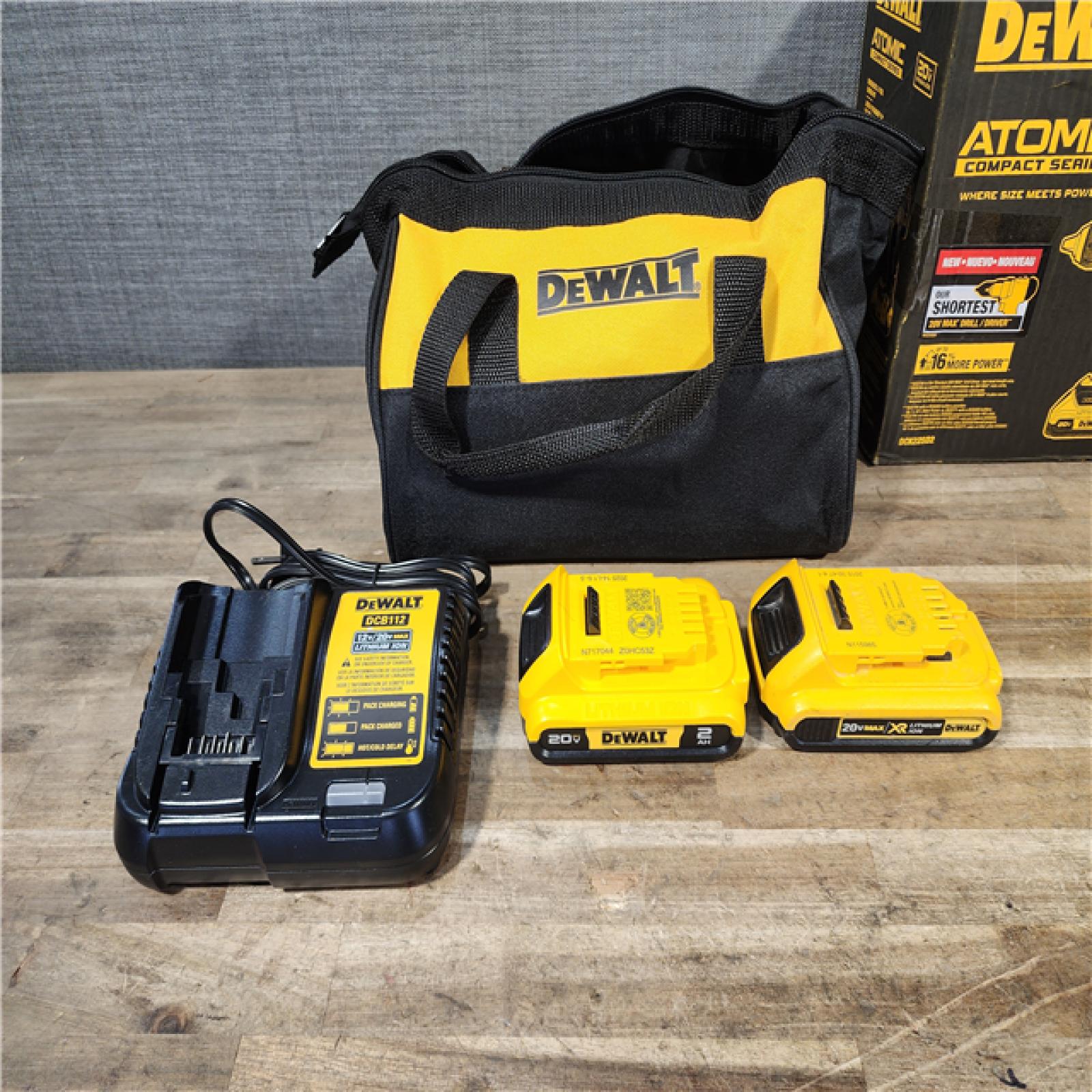 HOUSTON LOCATION - AS-IS Dewalt DCK225D2 20V MAX ATOMIC Brushless Compact Lithium-Ion 1/2 in. Cordless Drill Driver and 1/4 in. Impact Driver Combo Kit with 2 Batteries 2 Ah