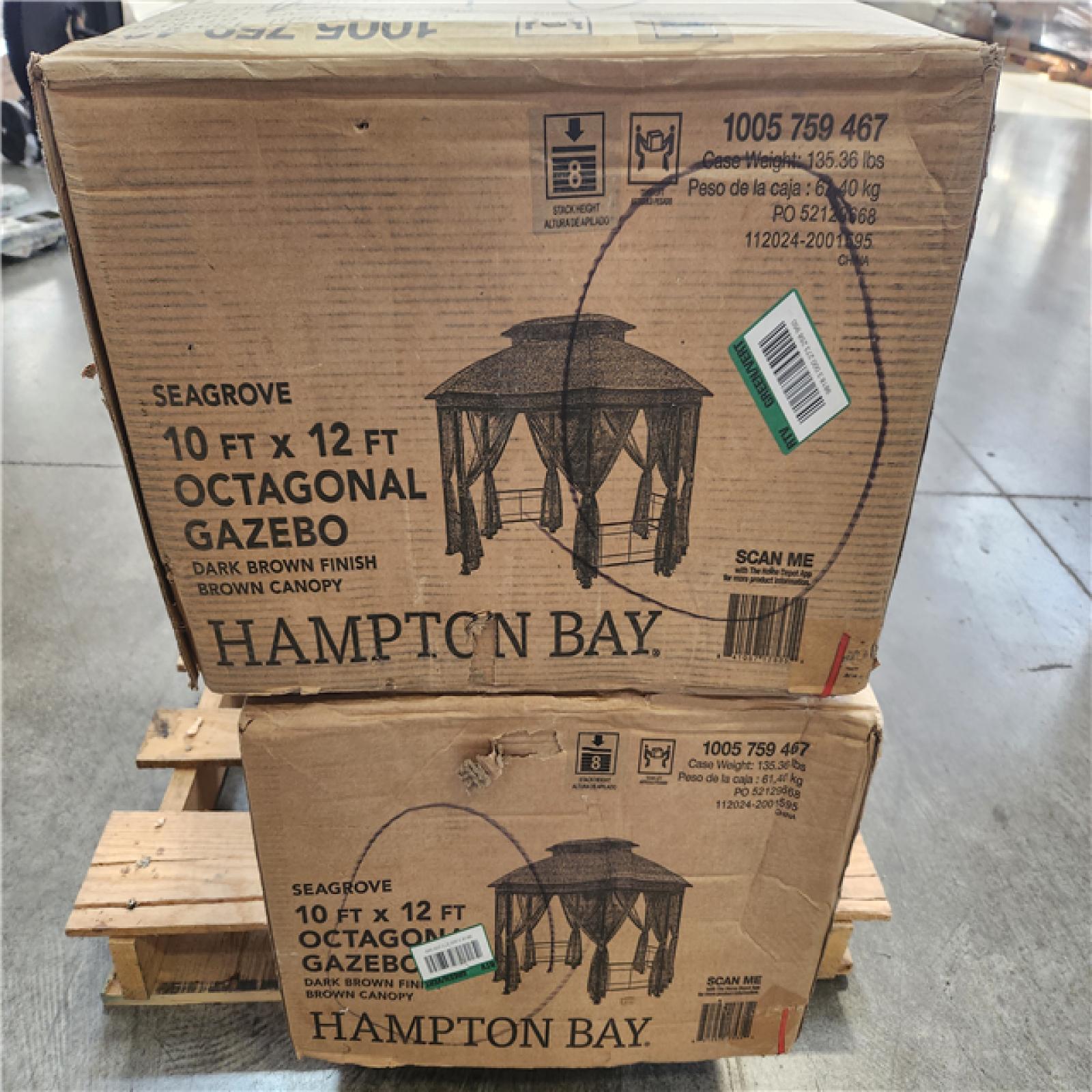 Phoenix NEW 2 Hampton Bay Seagrove 12 ft. x 10 ft. Octagonal Steel Frame Gazebo with Tan Canopy (SEALED)