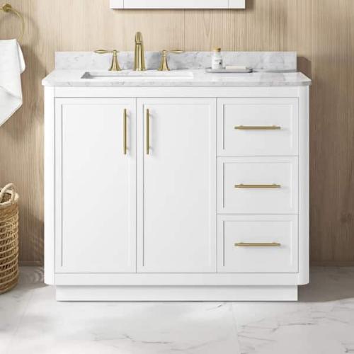 Phoenix NEW Home Decorators Collection Tamsin 42 in. Single Sink Freestanding White Bath Vanity with White Round Corner Engineered Marble Top (Assembled)