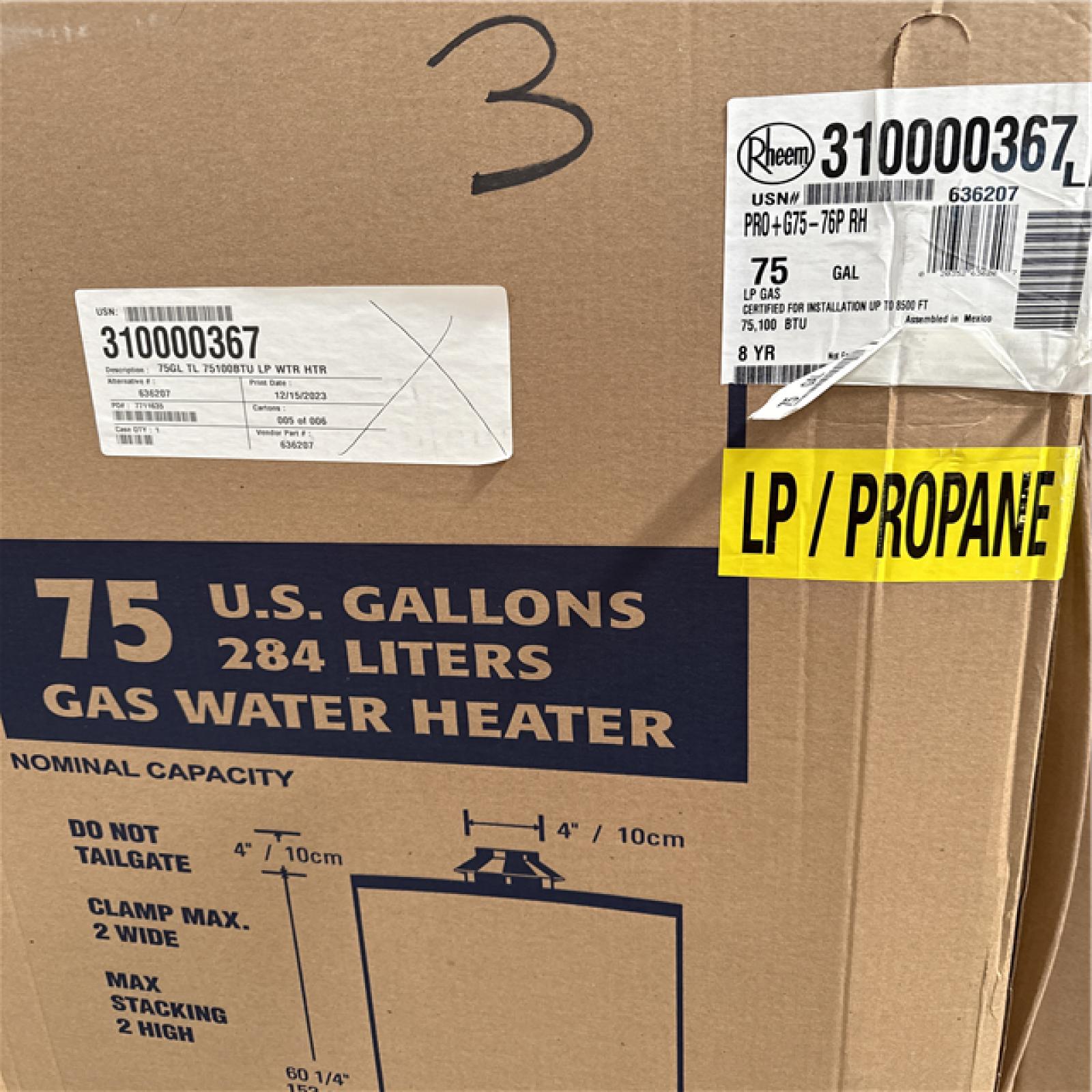 California NEW Rheem 75 Gallons Propane Gas Water Heater & AO Smith ProLine Commercial Grade 40-Gallon Natural Gas Water Heater