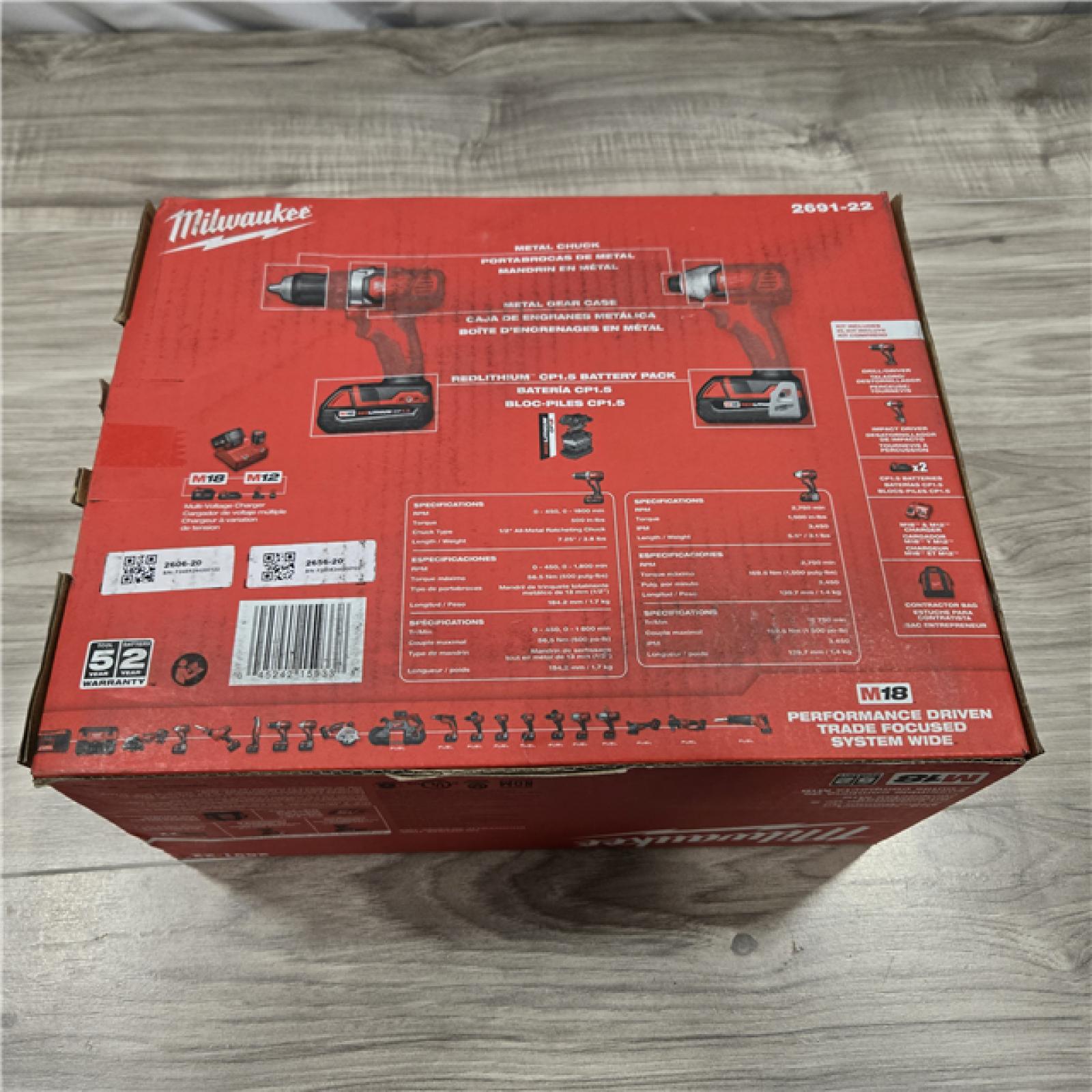 NEW! - Milwaukee 18V Cordless Brushed 2-Tool Drill/Driver and Impact Driver Kit
