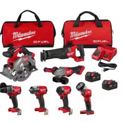 NEW! - Milwaukee M18 FUEL 18V Lithium-Ion Brushless Cordless Combo Kit with Two 5.0 Ah Batteries  1 Charger  2 Tool Bags (7-Tool)