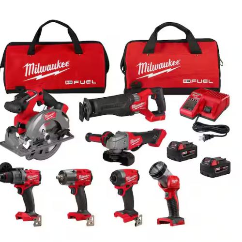 NEW! - Milwaukee M18 FUEL 18V Lithium-Ion Brushless Cordless Combo Kit with Two 5.0 Ah Batteries  1 Charger  2 Tool Bags (7-Tool)