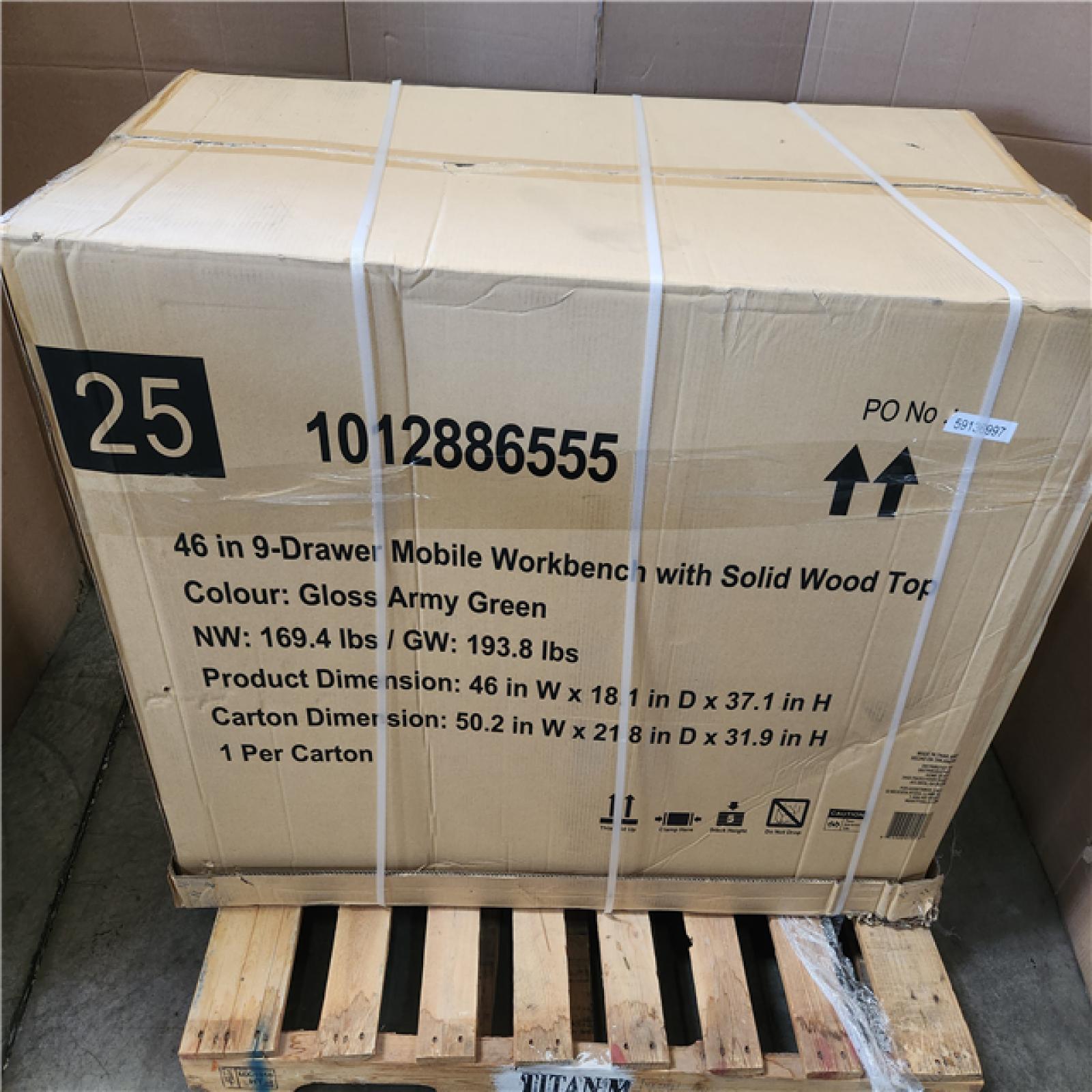 Phoenix LIKE NEW Husky 46 in. W x 18.1 in. D 9-Drawer Army Green Mobile Workbench Cabinet with Solid Wood Top