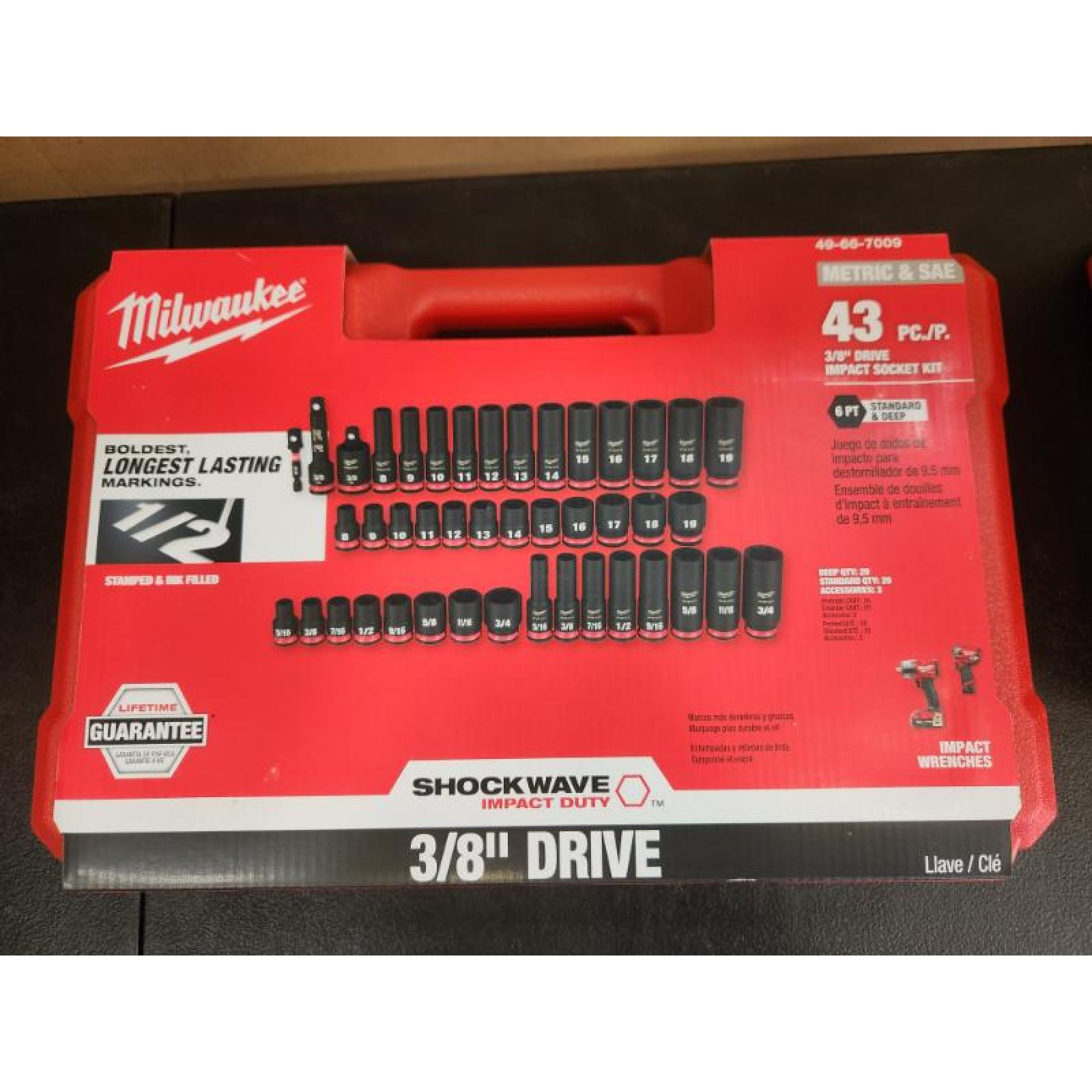 Phoenix NEW Milwaukee SHOCKWAVE 3/8 in. Drive SAE and Metric 6 Point Impact Socket Set (43-Piece) (SEALED)