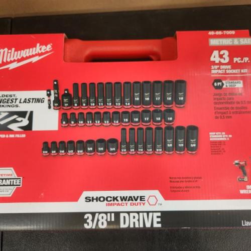 Phoenix NEW Milwaukee SHOCKWAVE 3/8 in. Drive SAE and Metric 6 Point Impact Socket Set (43-Piece) (SEALED)