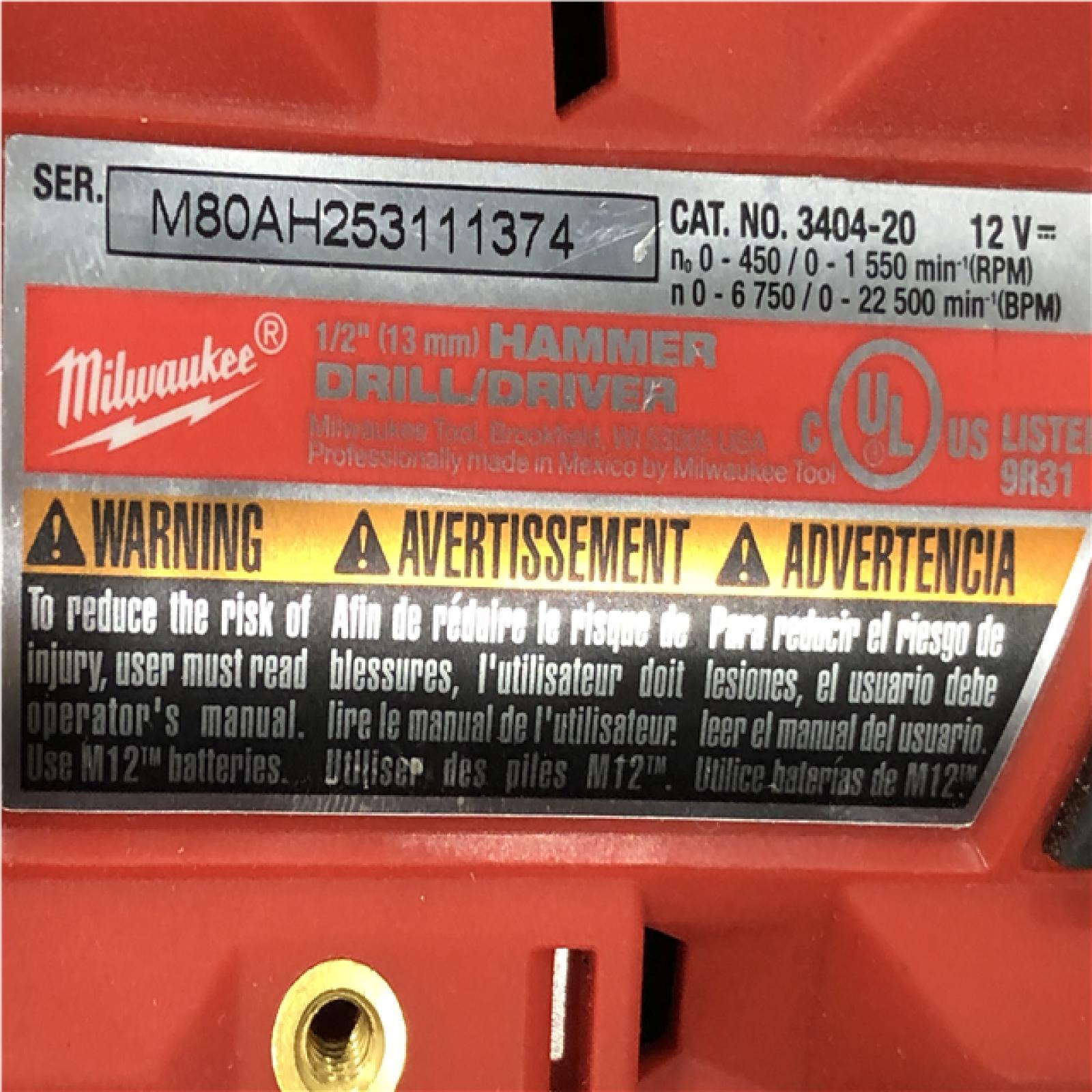 AS-IS Milwaukee M12 FUEL 12V 1/2 Cordless Li-Ion Hammer Drill/Driver Kit