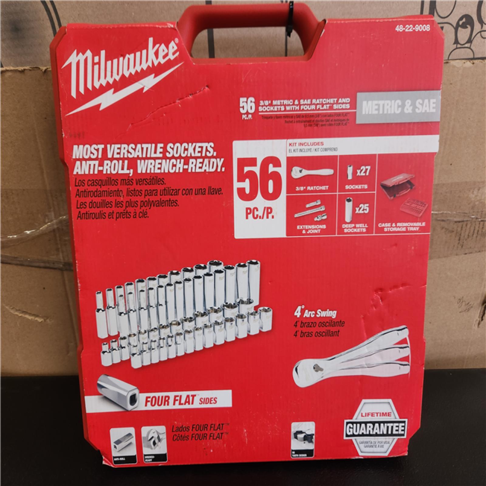 Phoenix NEW Milwaukee 3/8 in. Drive SAE/Metric Ratchet and Socket Mechanics Tool Set (56-Piece) (SEALED)