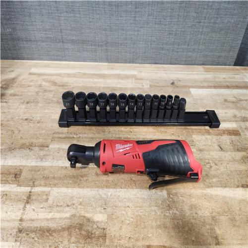 Houston Location AS-IS Milwaukee FUEL 12V Lithium-Ion Brushless Cordless 1/4 in - 3/8 in Extended Ratchet (Tool-Only)