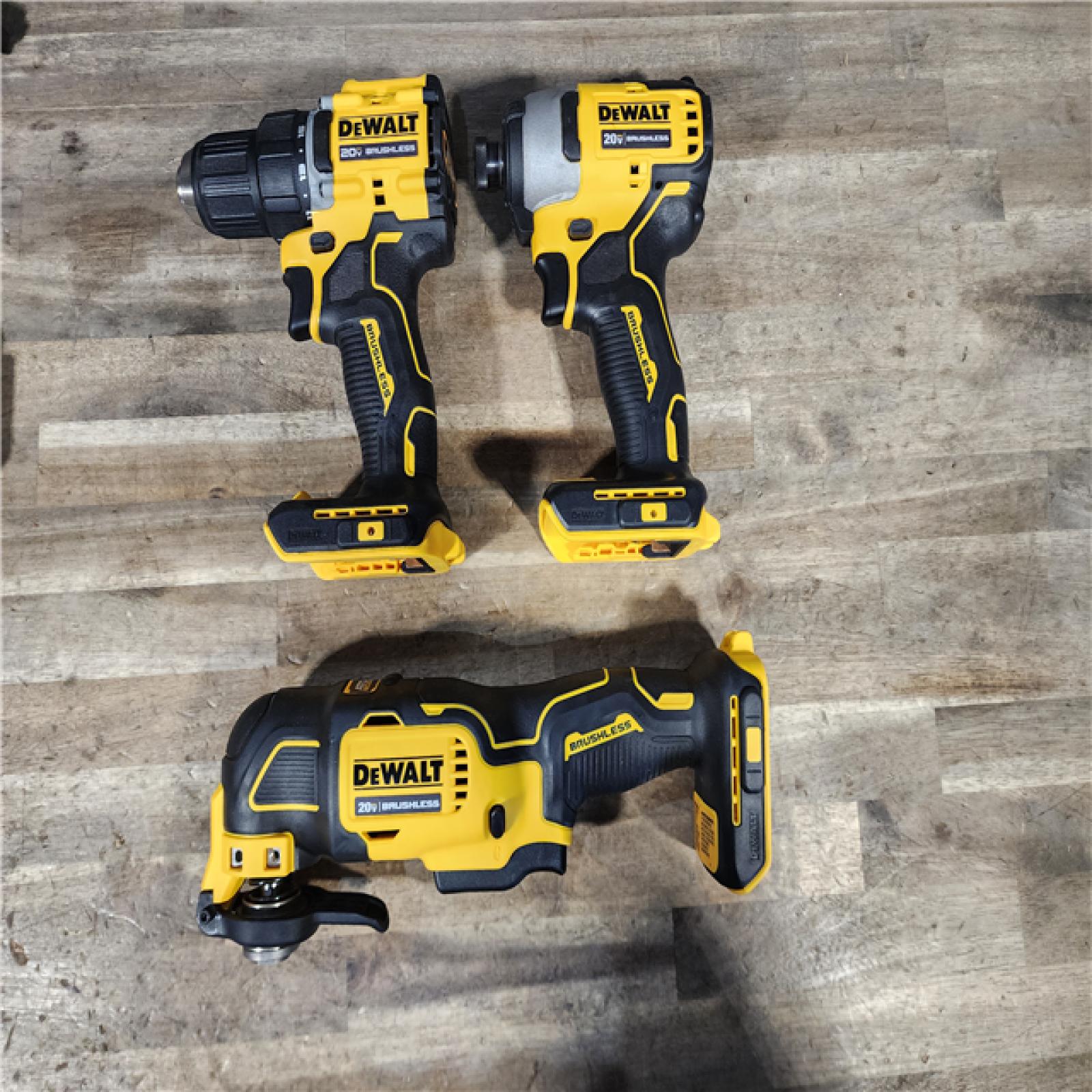 HOUSTON LOCATION - AS-IS DeWalt 20V MAX ATOMIC Cordless Brushless 3-Tool Combo Kit