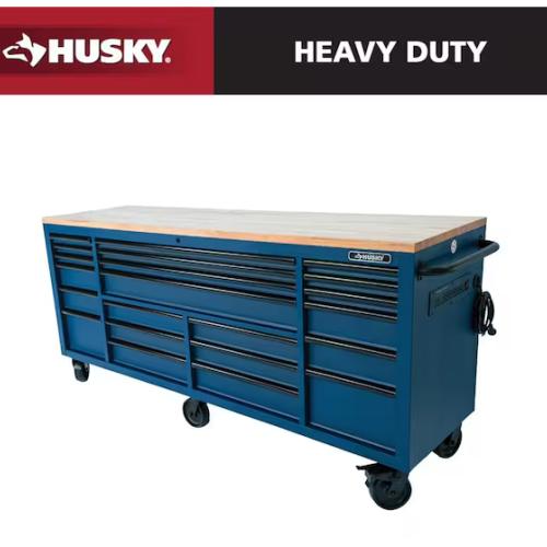 DALLAS LOCATION - Husky Tool Storage Heavy Duty 84 in. W x 24 in. D Matte Blue Mobile Workbench Cabinet