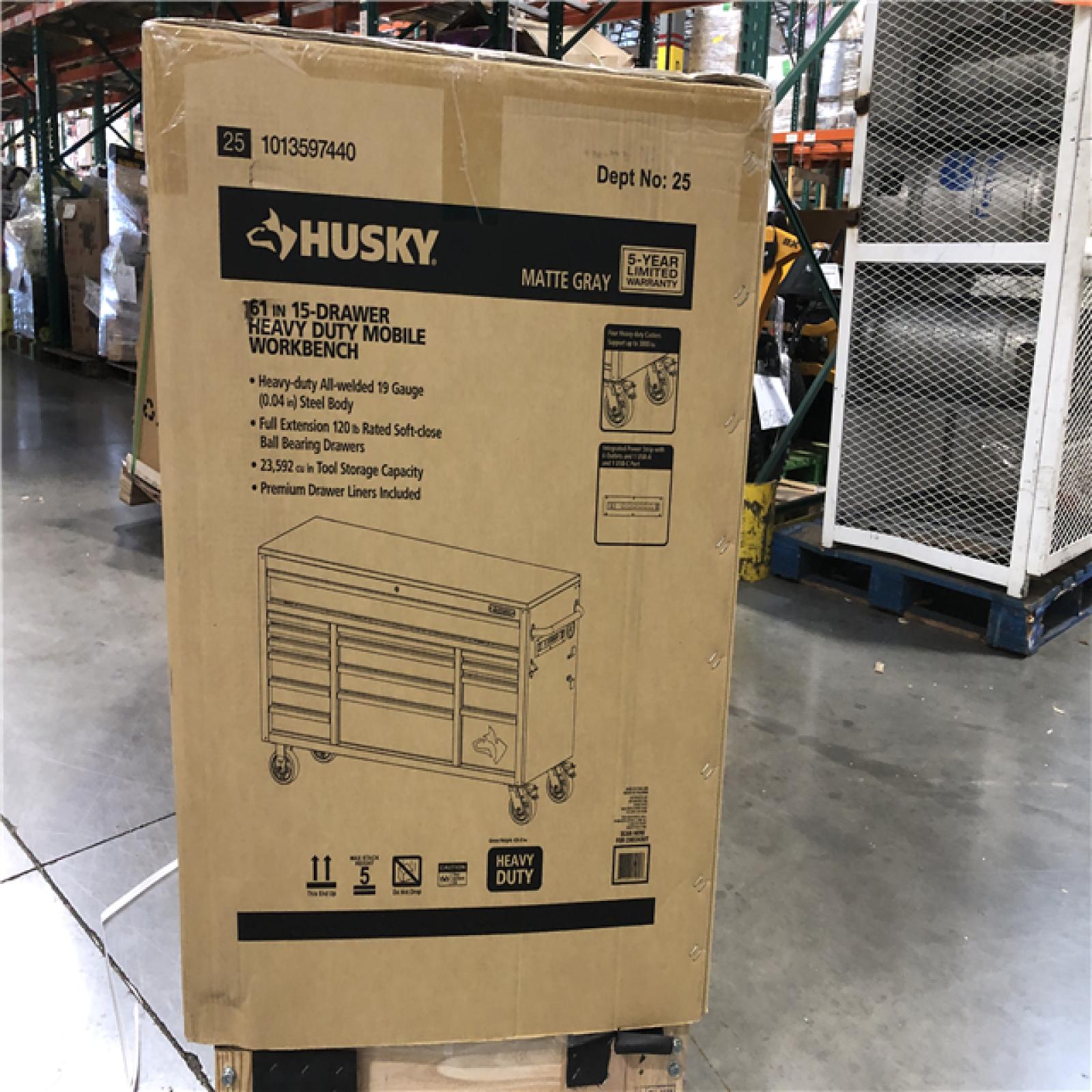 DALLAS LOCATION - Husky 108 in. W x 24 in. D 9-Drawer Heavy-Duty Mobile Workbench with Stainless Steel Top in Matte Black