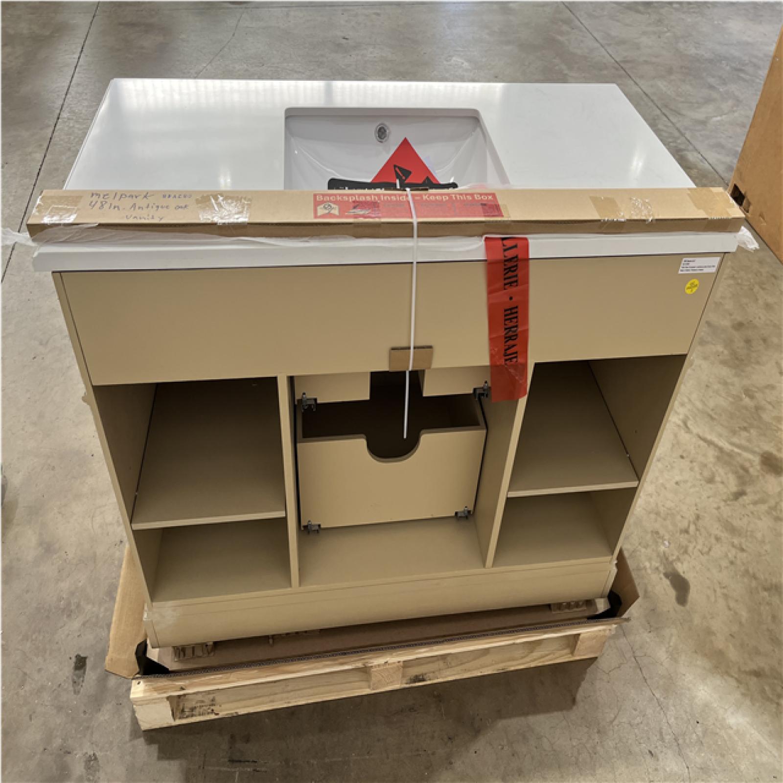 Houston Location - AS-IS home improvement pallet MELPARK 48 ANTIQUE OAK VANITY