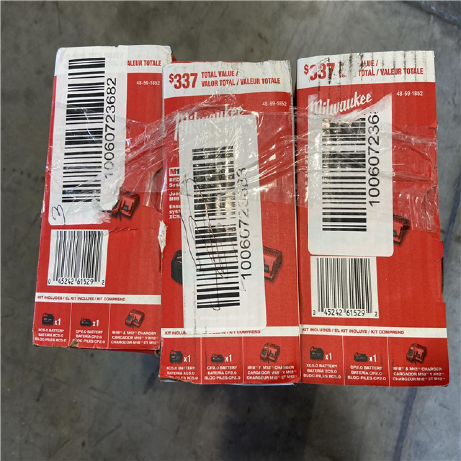 AS-IS - Milwaukee M18 18-Volt Lithium-Ion Starter Kit with One 5.0 Ah and One 2.0 Ah Battery and Charger (3 UNITS)