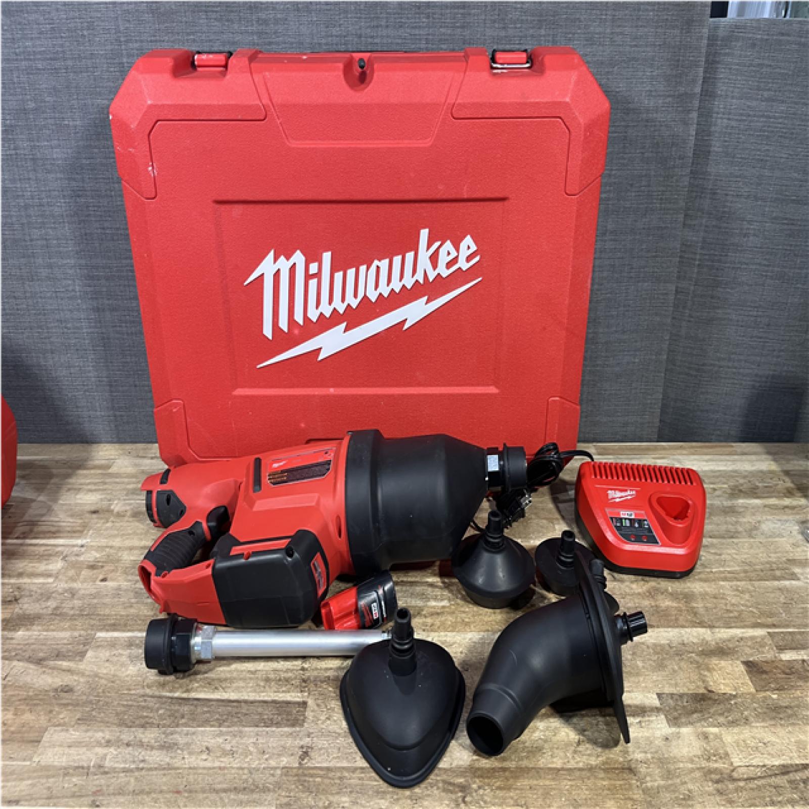 Houston Location AS-IS Milwaukee 12-Volt Lithium-Ion Cordless Drain Cleaning Airsnake Air Gun Kit