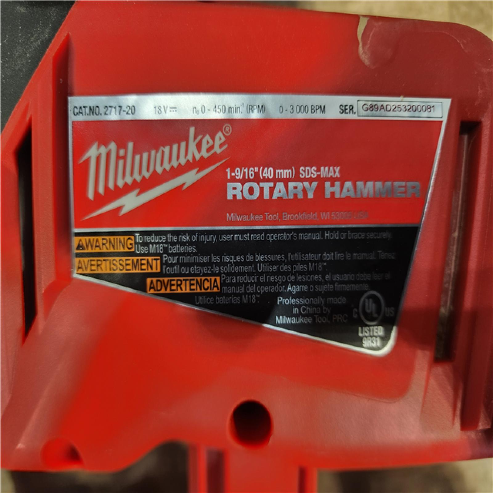 HOUSTON LOCATION - AS-IS Milwaukee  FUEL 18V Lithium-Ion Brushless Cordless 1-9/16 in. SDS-Max Rotary Hammer (Tool-Only)