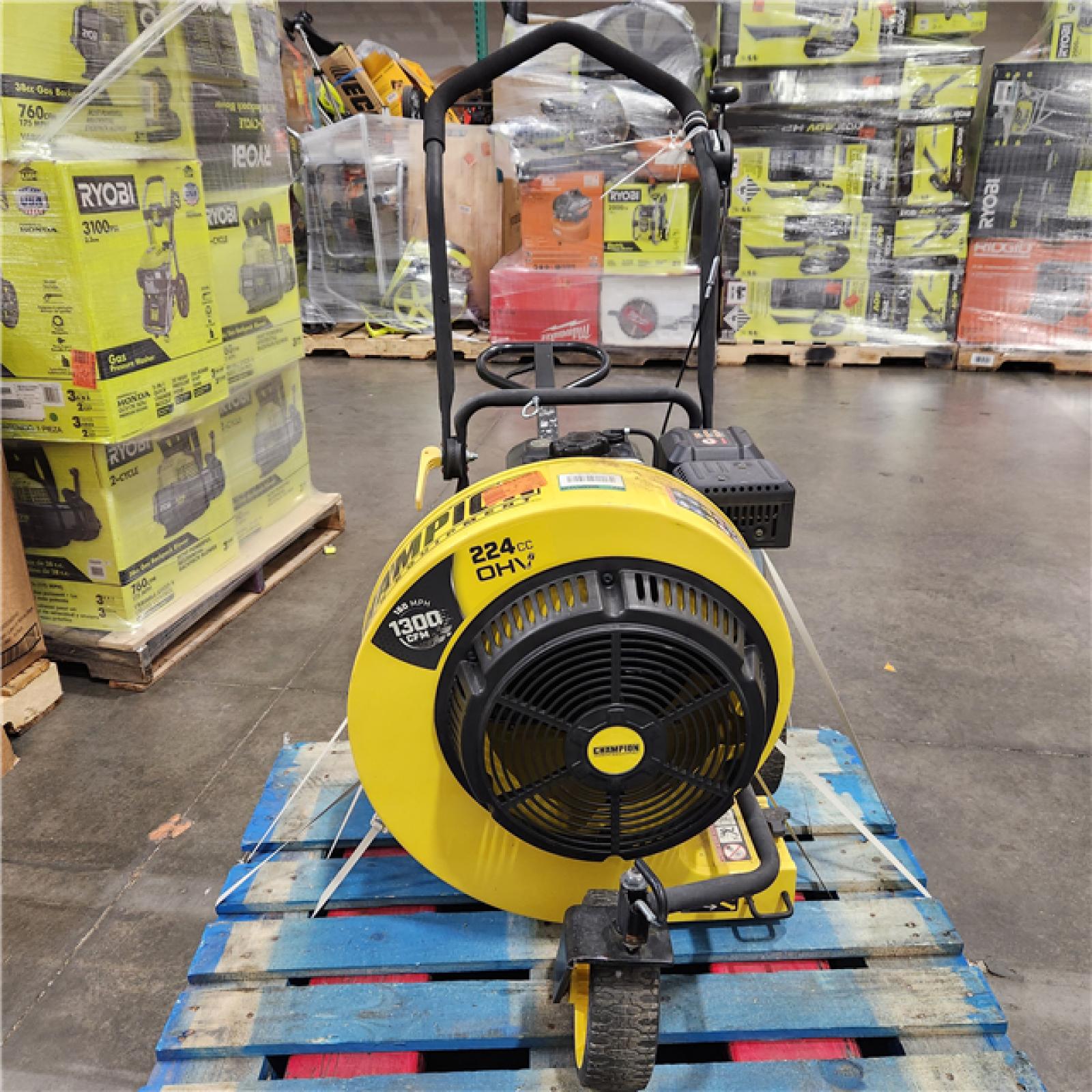 CHAMPION POWER EQUIPMENT 160 MPH 1300 CFM 224 cc Walk-Behind Gas Leaf Blower with Swivel Front Wheel and 90-Degree Flow Diverter CHAMPION POWER EQUIPMENT 160 MPH 1300 CFM 224 cc Walk-Behind Gas Leaf Blower with Swivel Front Wheel and 90-Degree Flow Diverter