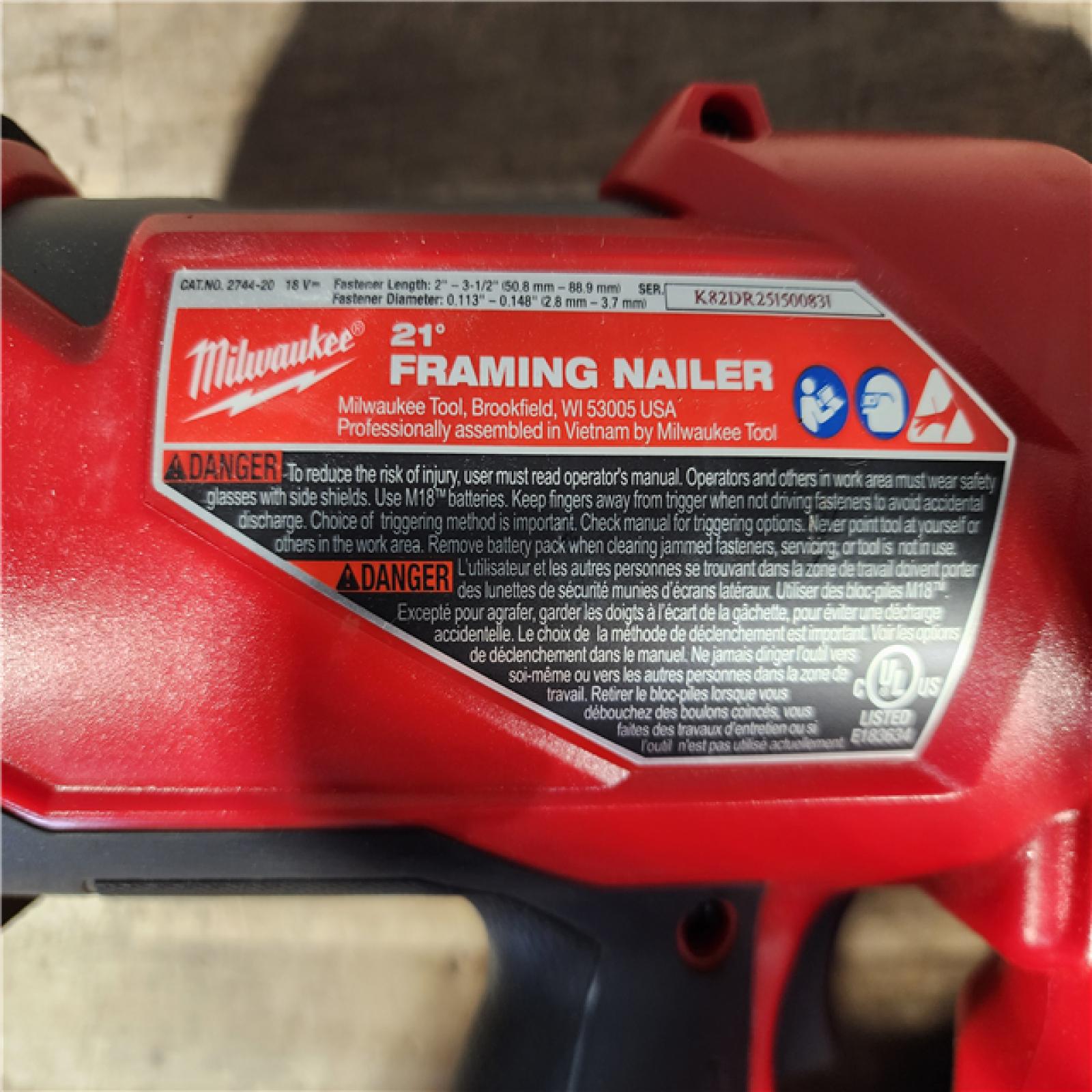 HOUSTON LOCATION - AS-IS Milwaukee 2744-20 M18 FUEL 3-1/2 in. 18V 21-Degree Lithium-Ion Brushless Cordless Framing Nailer (Tool-Only)
