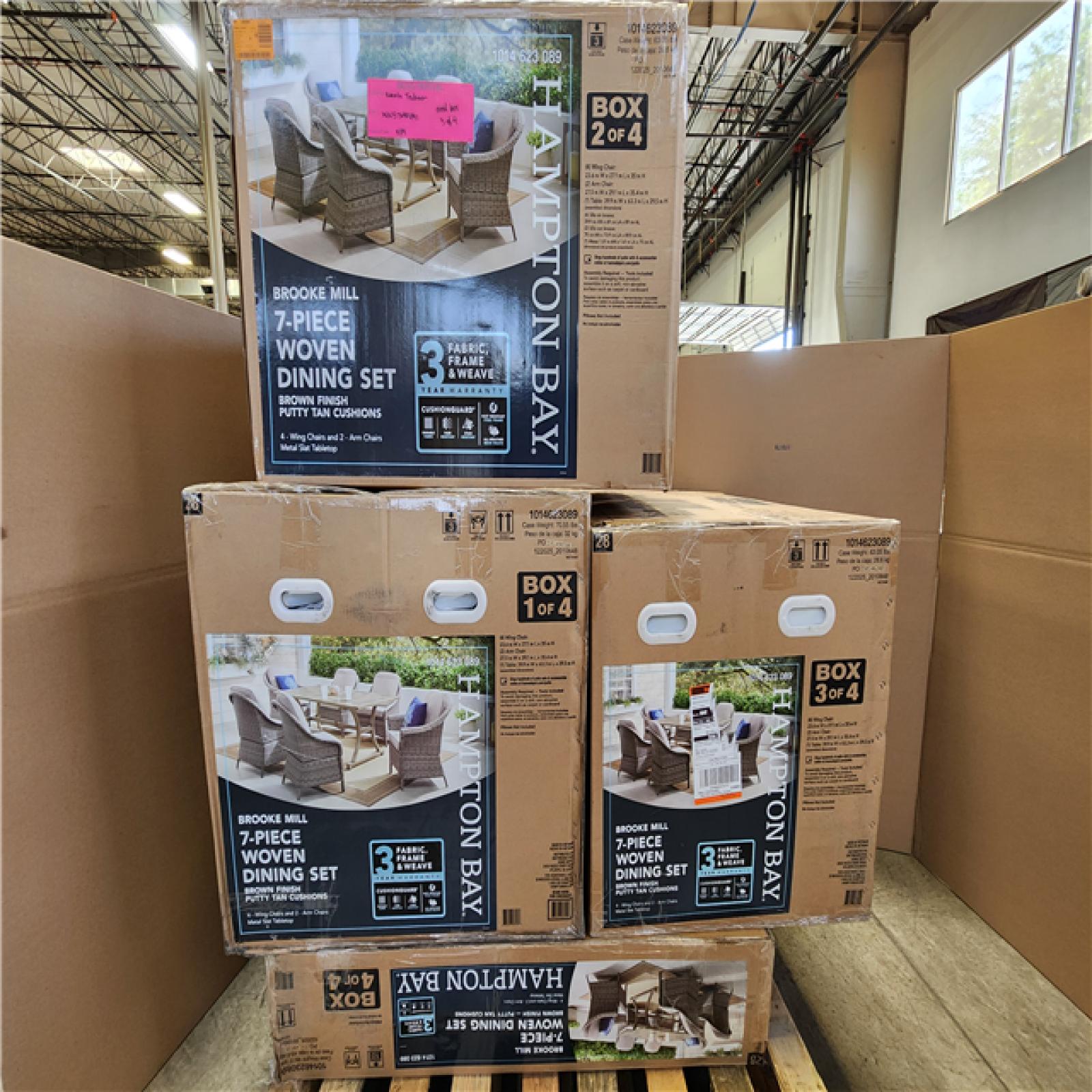 Phoenix NEW Hampton Bay Brooke Mill Brown Metal 7-Piece Wicker Outdoor Dining Set with CushionGuard Putty Tan Cushions