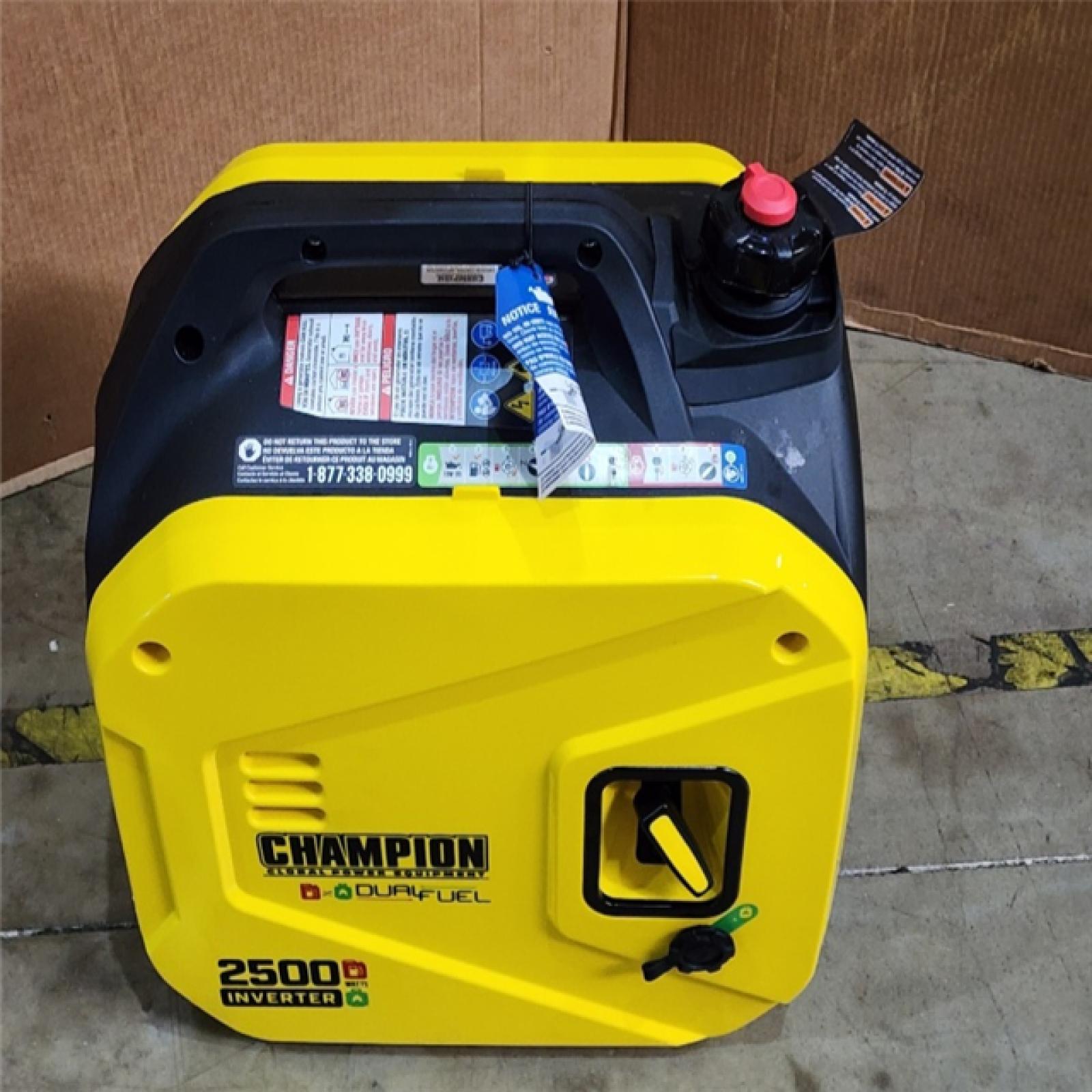 HOUSTON LOCATION - AS-IS CHAMPION 2500/1850-Watt Recoil Start Gasoline/Propane Powered Dual Fuel Inverter Generator with Quiet Technology and CO Shield