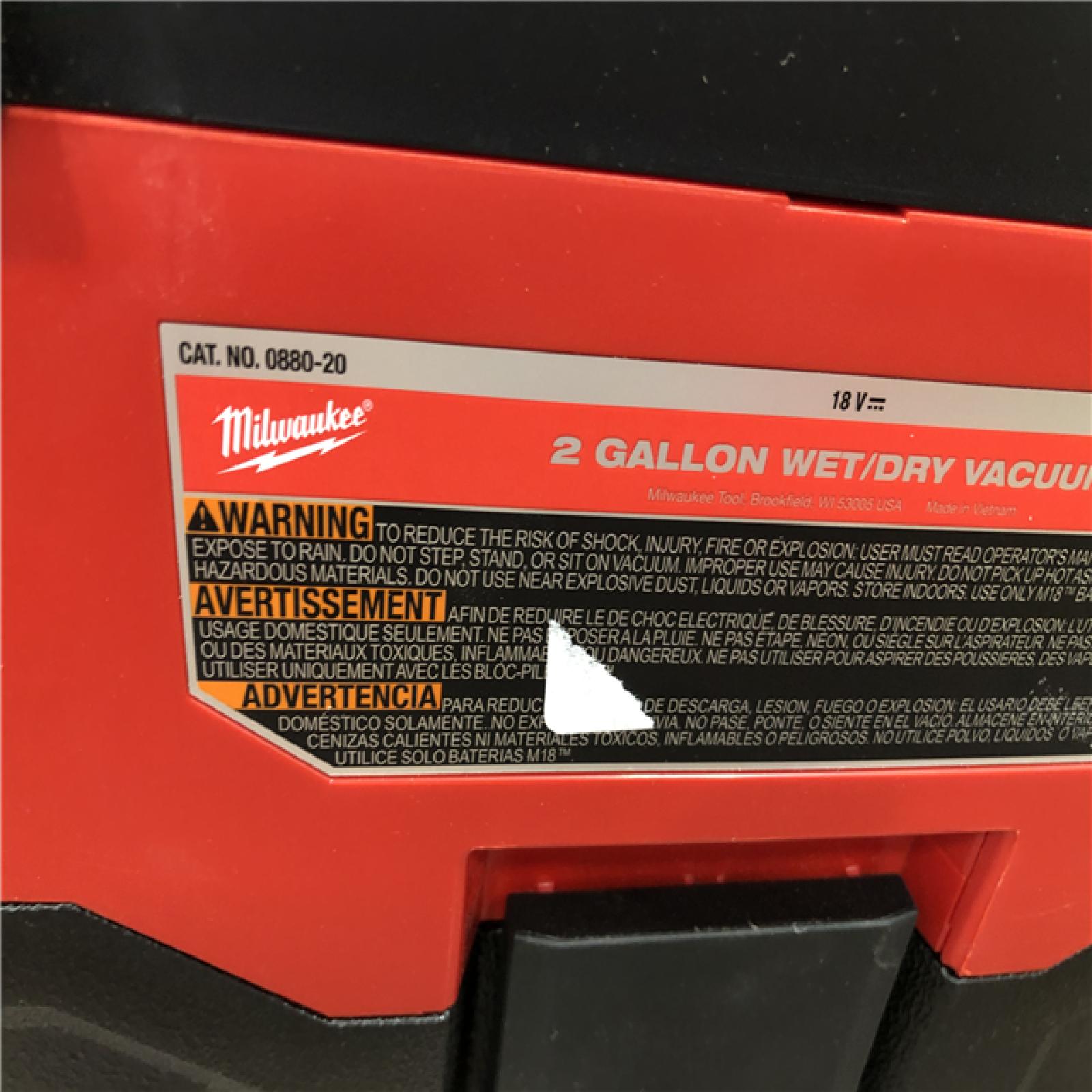 AS-IS Milwaukee 18-Volt 2 Gal. Lithium-Ion Cordless Wet/Dry Vacuum (Vacuum-Only)