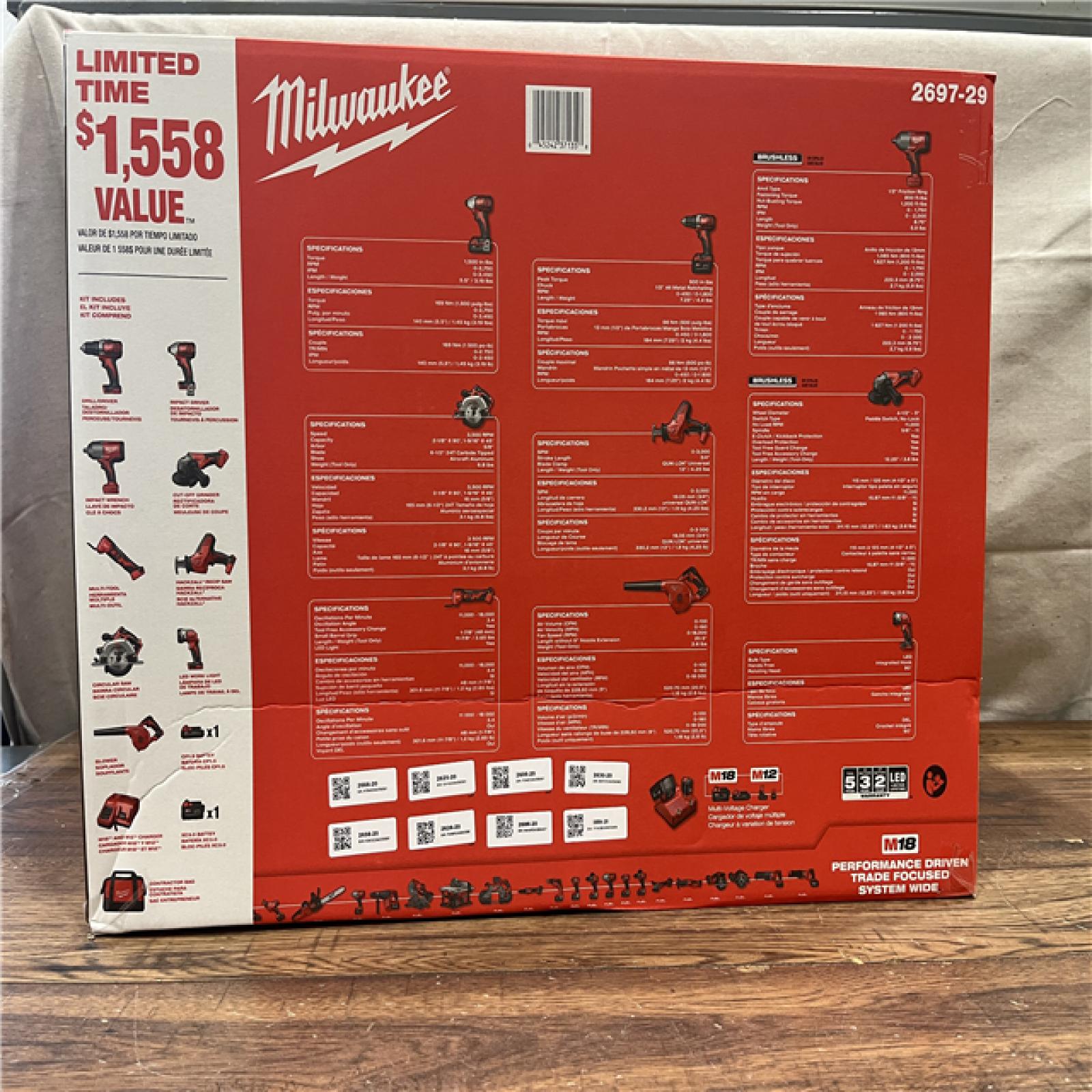 NEW MILWAUKEE M18 18-Volt Lithium-Ion Cordless Combo Kit 9-Tool with 2-Batteries, Charger and Tool Bag