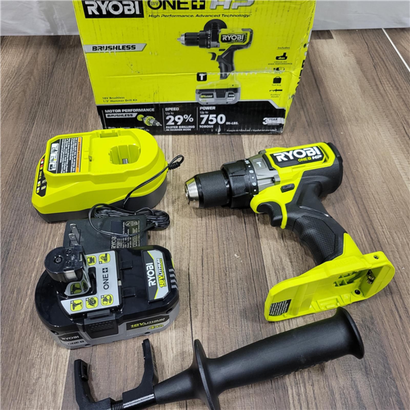 GOOD RYOBI  18V Brushless Cordless 1/2 in. Hammer Drill Kit with (1) 4.0 Ah High Performance Battery, Charger, and Tool Bag